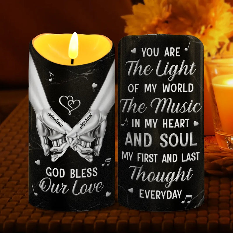 3D Effect Couple You Are The Light Of My World - Personalized Flameless LED Candle