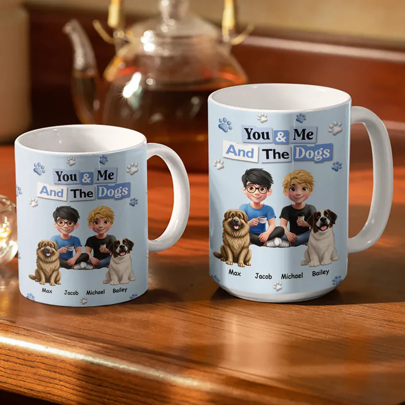 3D Effect Couple You & Me And The Dogs Cats - Personalized White Edge-to-Edge Mug