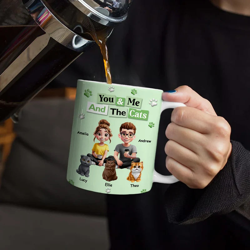 3D Effect Couple You & Me And The Dogs Cats - Personalized White Edge-to-Edge Mug