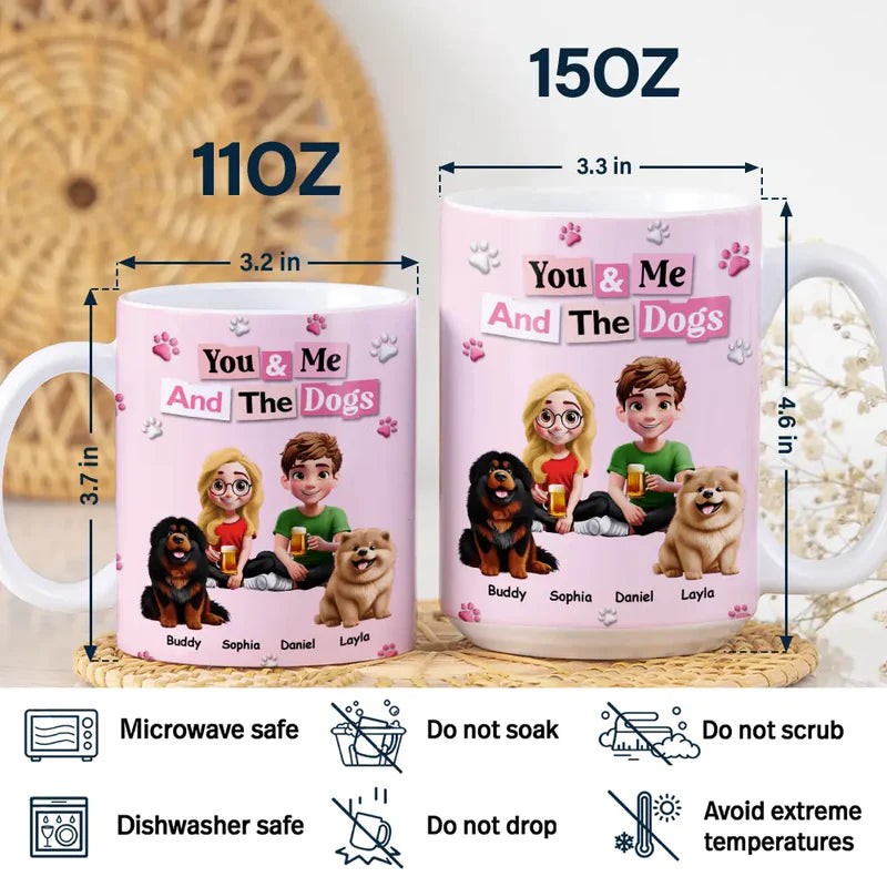 3D Effect Couple You & Me And The Dogs Cats - Personalized White Edge-to-Edge Mug