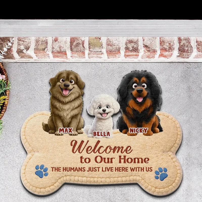 3D Effect Dogs Welcome To Our Home - Personalized Custom Shaped Doormat