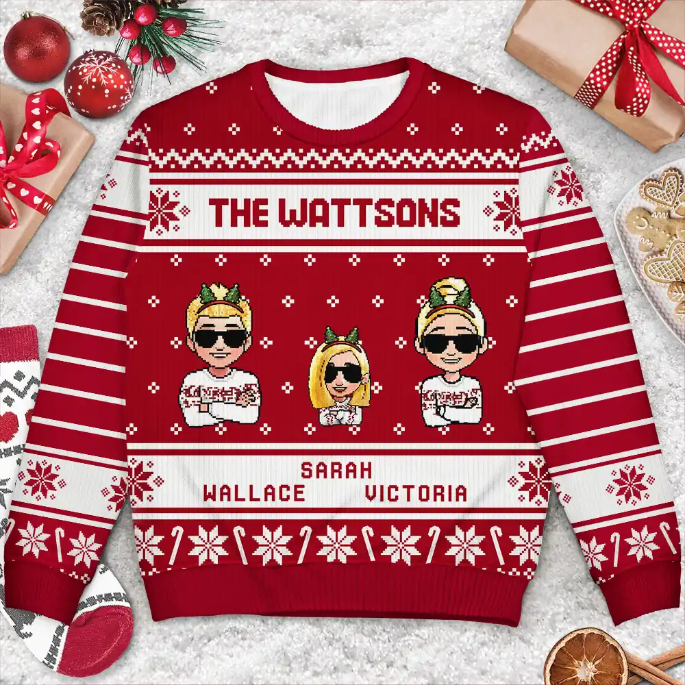 3D Effect Family - Personalized Unisex Ugly Sweater