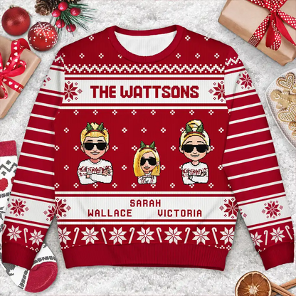 3D Effect Family - Personalized Unisex Ugly Sweater