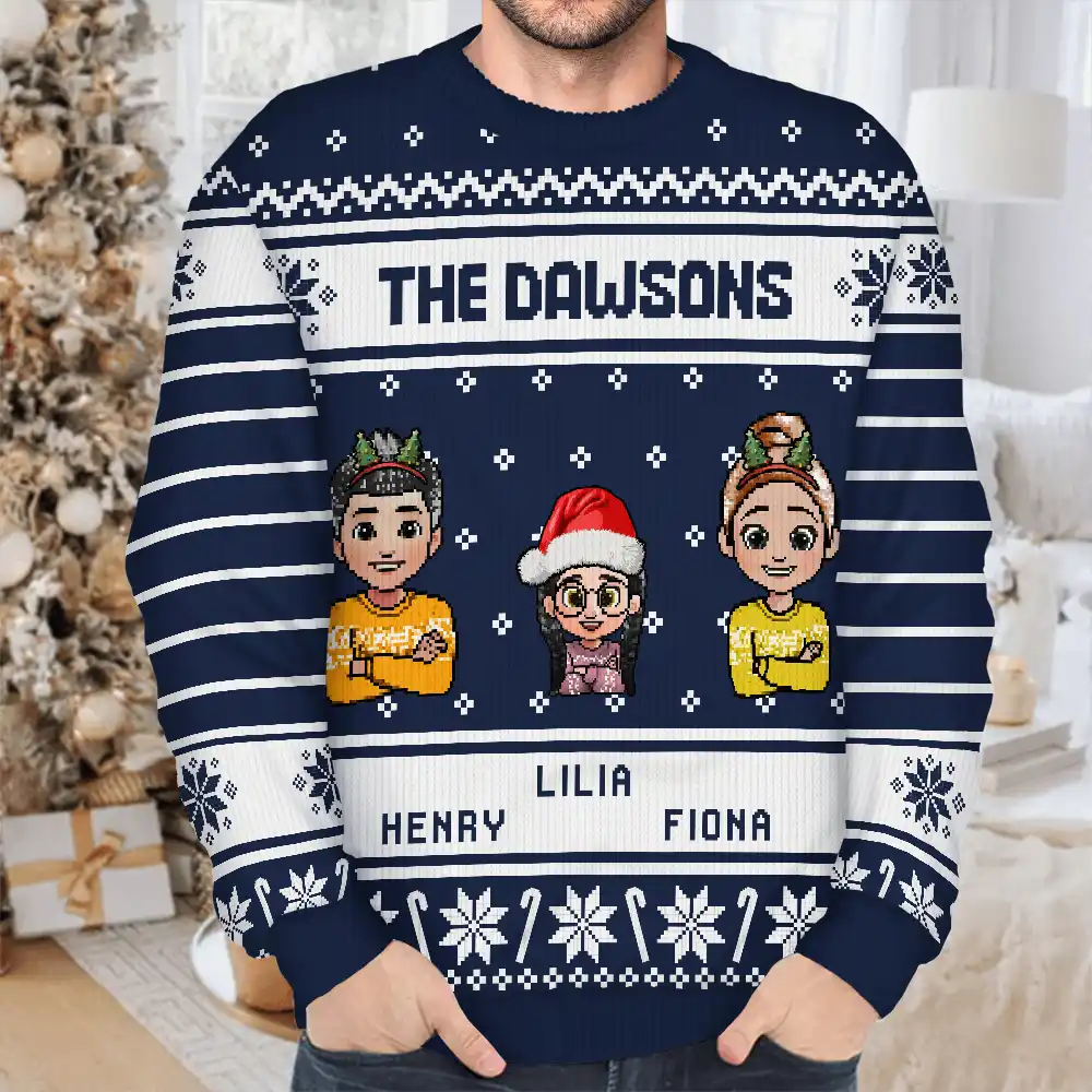 3D Effect Family - Personalized Unisex Ugly Sweater