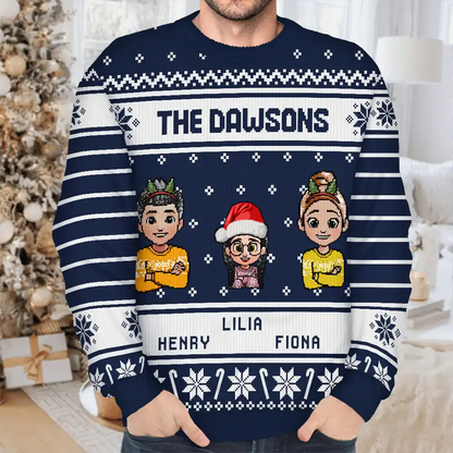 3D Effect Family - Personalized Unisex Ugly Sweater