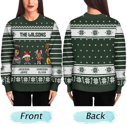 3D Effect Family - Personalized Unisex Ugly Sweater