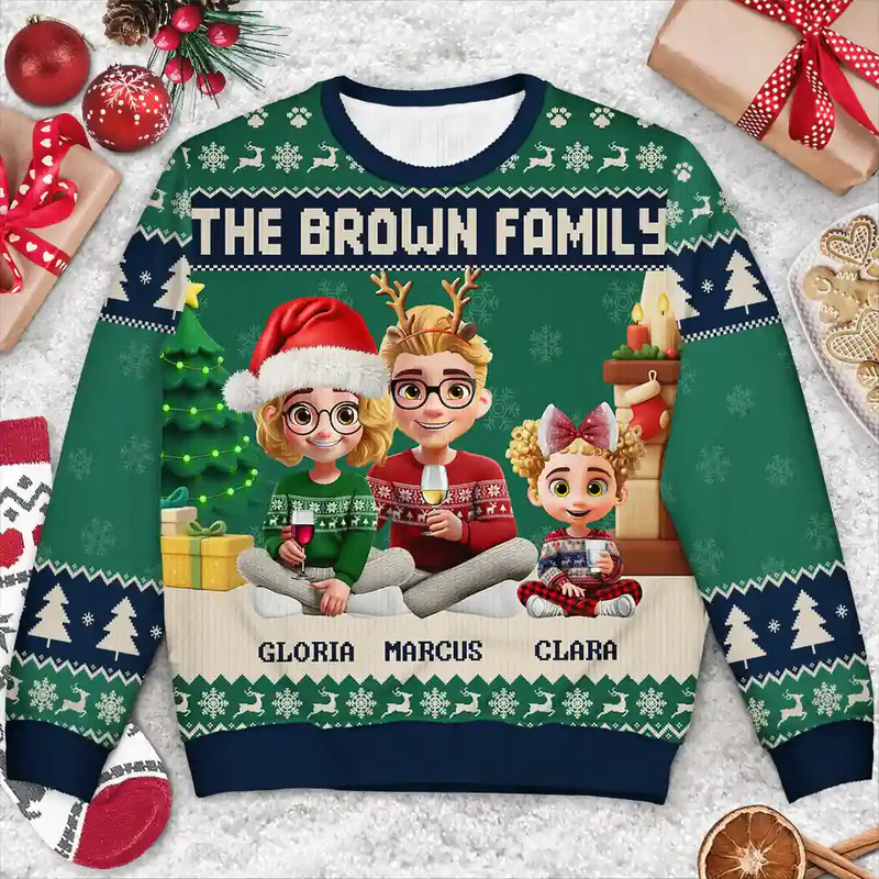 3D Effect Family Merry Christmas - Personalized Unisex Ugly Sweater