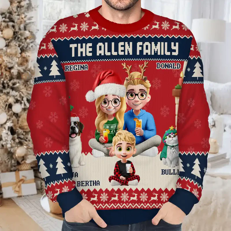 3D Effect Family Merry Christmas - Personalized Unisex Ugly Sweater
