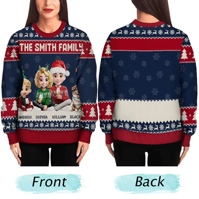 3D Effect Family Merry Christmas - Personalized Unisex Ugly Sweater