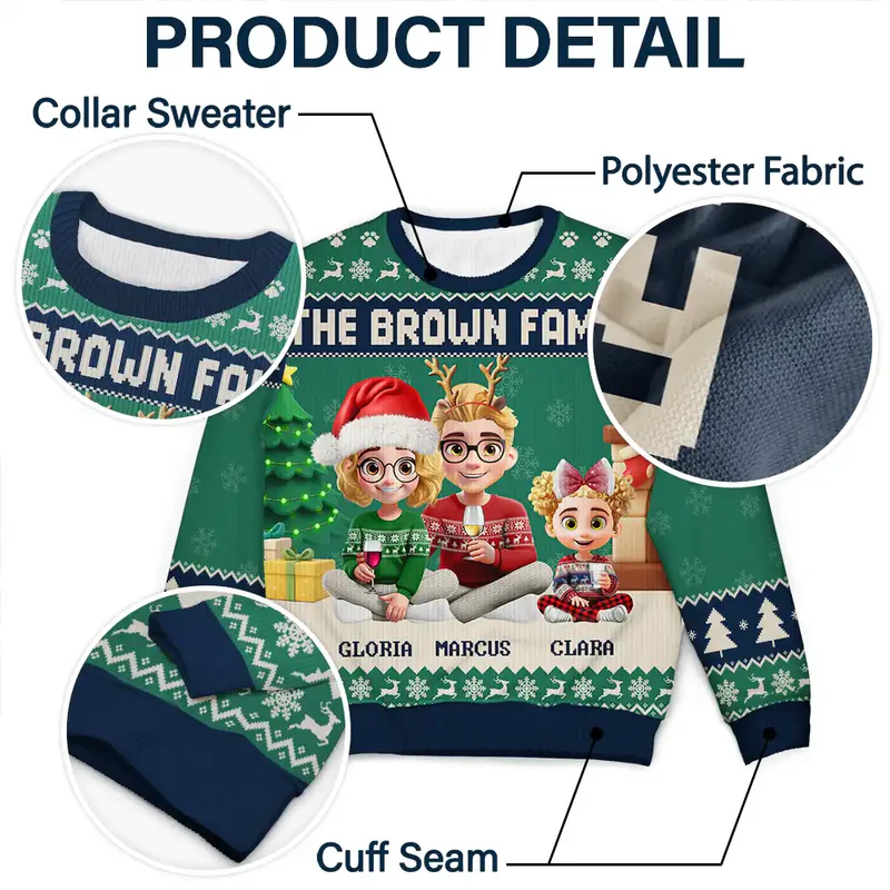 3D Effect Family Merry Christmas - Personalized Unisex Ugly Sweater