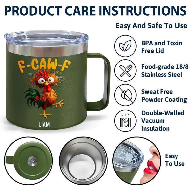 3D Effect Funny Chicken F-CAW-F My Work Vocabulary - Personalized 14oz Stainless Steel Tumbler With Handle