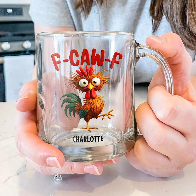 3D Effect Funny Chicken F-CAW-F My Work Vocabulary - Personalized Glass Mug