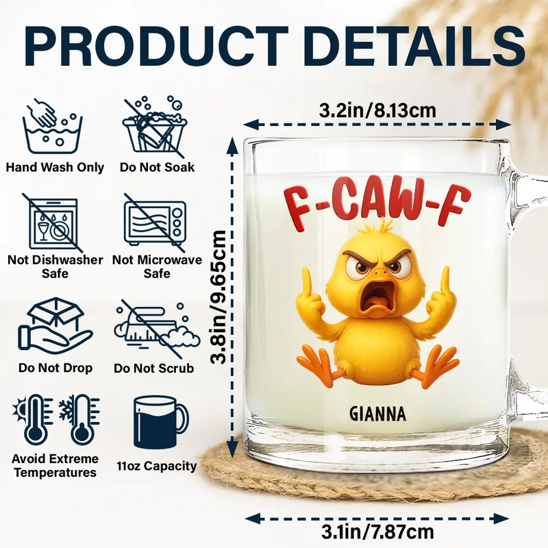 3D Effect Funny Chicken F-CAW-F My Work Vocabulary - Personalized Glass Mug