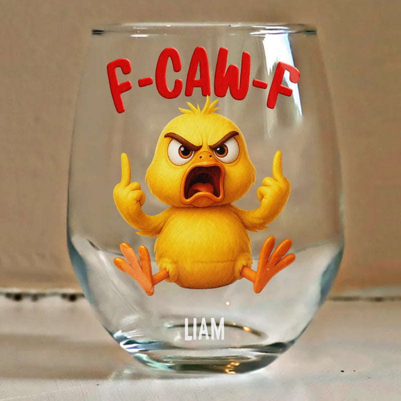 3D Effect Funny Chicken F-CAW-F My Work Vocabulary - Personalized Stemless Wine Glass