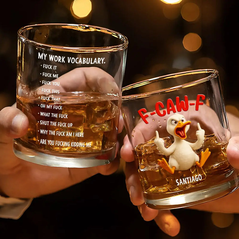 3D Effect Funny Chicken F-CAW-F My Work Vocabulary - Personalized Whiskey Glass