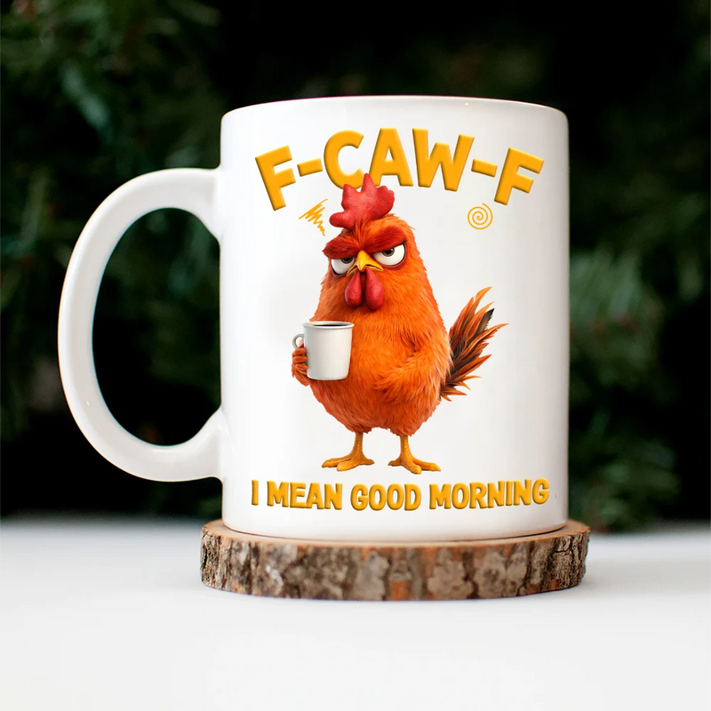 3D Effect Funny Chicken F-Caw-F I Mean Good Morning - Personalized Mug