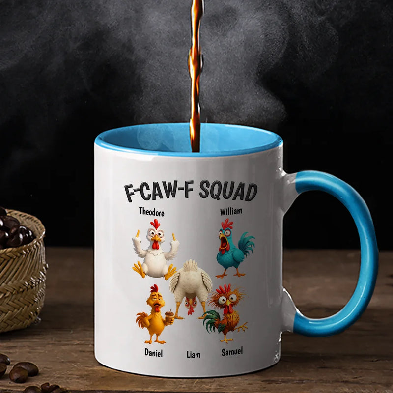 3D Effect Funny Chickens F-CAW-F Squad - Personalized Accent Mug