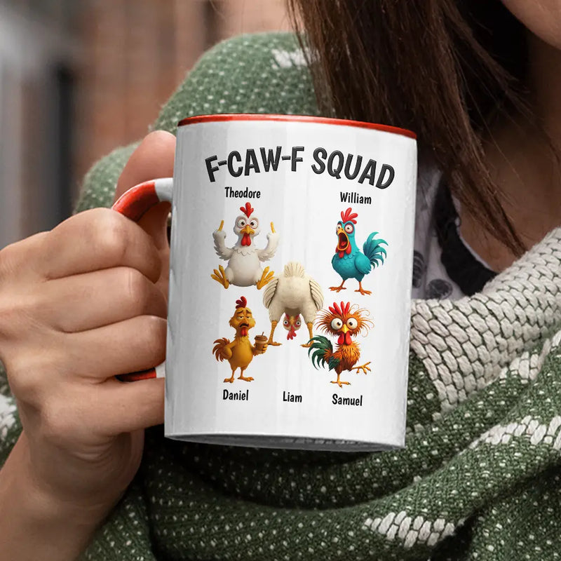 3D Effect Funny Chickens F-CAW-F Squad - Personalized Accent Mug