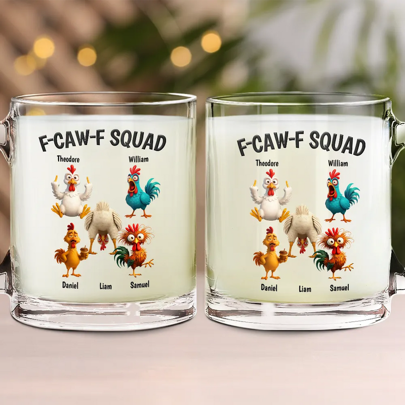 3D Effect Funny Chickens F-CAW-F Squad - Personalized Glass Mug
