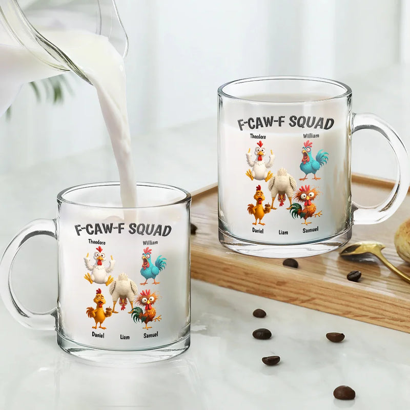 3D Effect Funny Chickens F-CAW-F Squad - Personalized Glass Mug