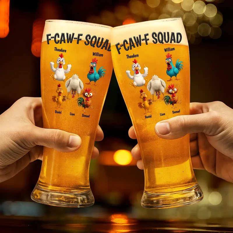 3D Effect Funny Chickens F-CAW-F Squad - Personalized Pilsner Glass