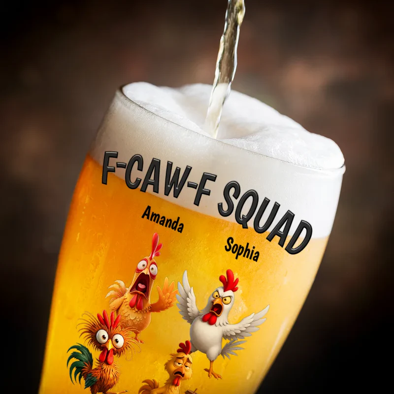 3D Effect Funny Chickens F-CAW-F Squad - Personalized Pilsner Glass