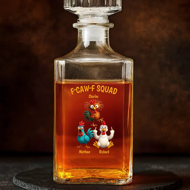 3D Effect Funny Chickens F-CAW-F Squad - Personalized Square Whiskey Bottle