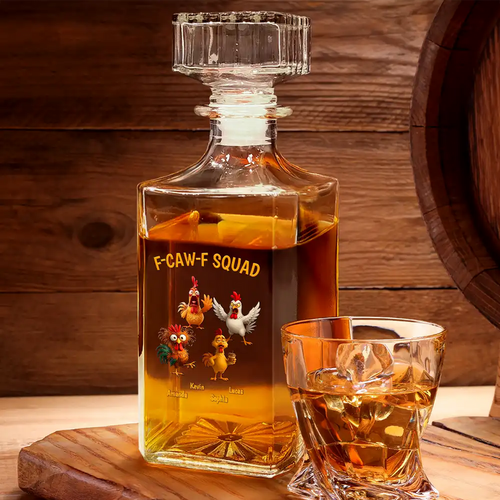 3D Effect Funny Chickens F-CAW-F Squad - Personalized Square Whiskey Bottle
