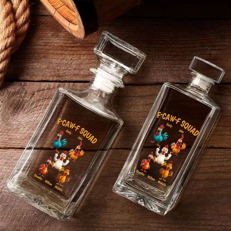 3D Effect Funny Chickens F-CAW-F Squad - Personalized Square Whiskey Bottle