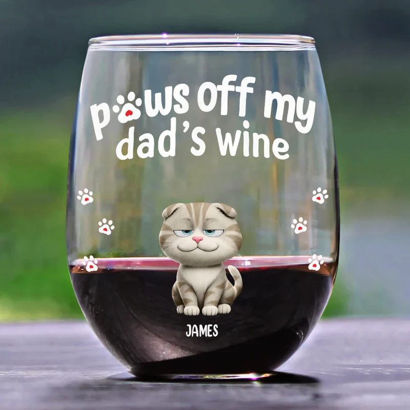 3D Effect Funny Dog Cat Paws Off My Mom's Wine - Personalized Stemless Wine Glass
