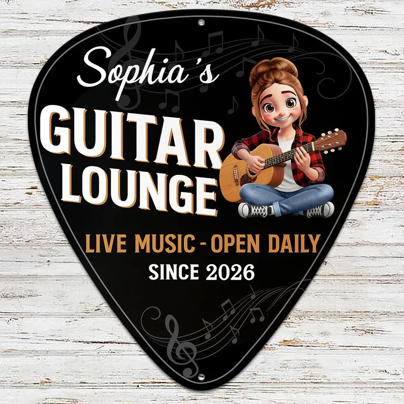 3D Effect Guitar Player Music Lounge - Personalized Custom Shaped Metal Sign