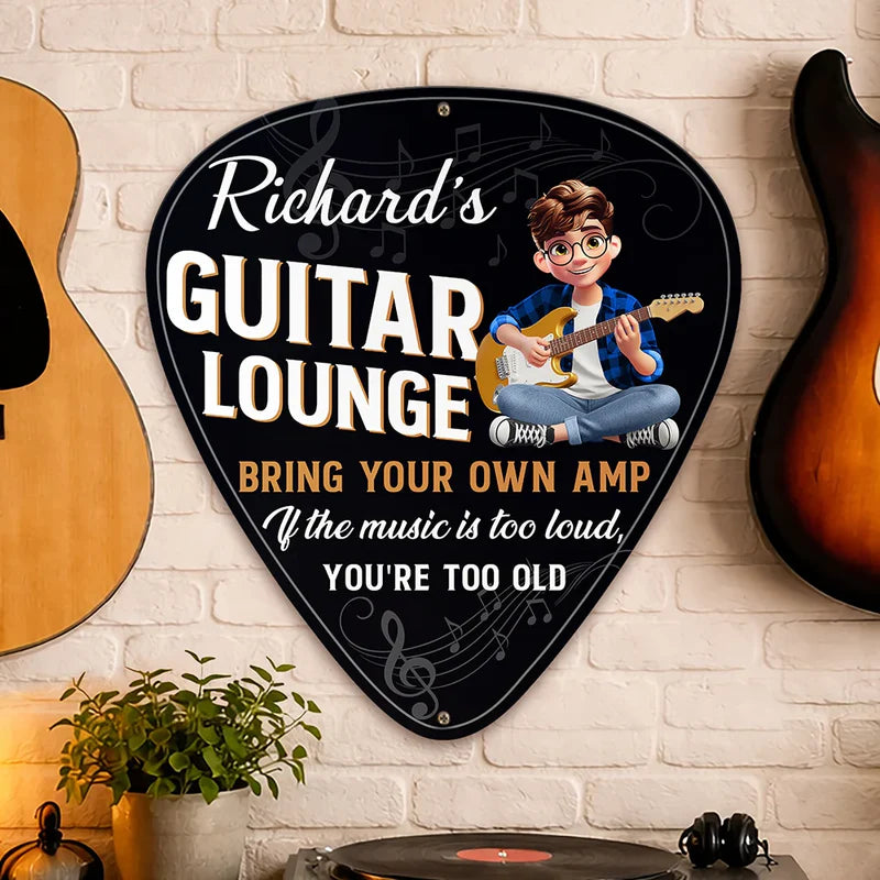 3D Effect Guitar Player Music Lounge - Personalized Custom Shaped Metal Sign