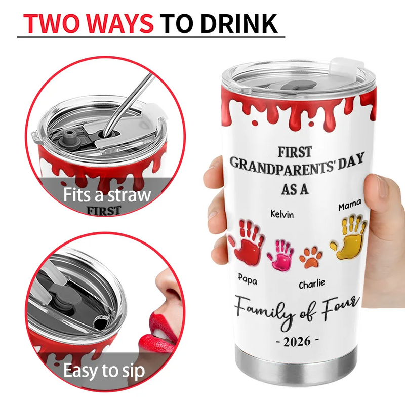 3D Effect Handprints Family - Personalized Tumbler