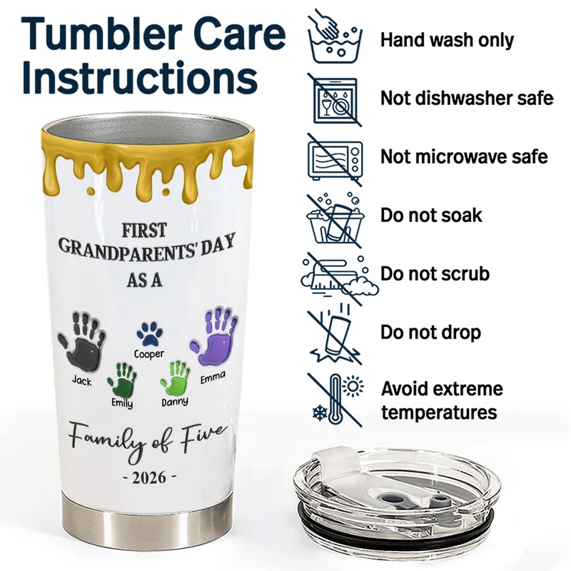 3D Effect Handprints Family - Personalized Tumbler