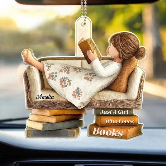 3D Effect Just A Girl Who Loves Books - Personalized Acrylic Car Hanger