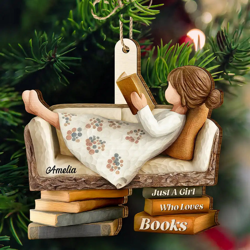 3D Effect Just A Girl Who Loves Books - Personalized Custom Shaped Wooden Ornament