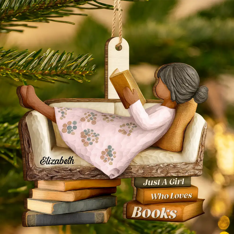 3D Effect Just A Girl Who Loves Books - Personalized Custom Shaped Wooden Ornament