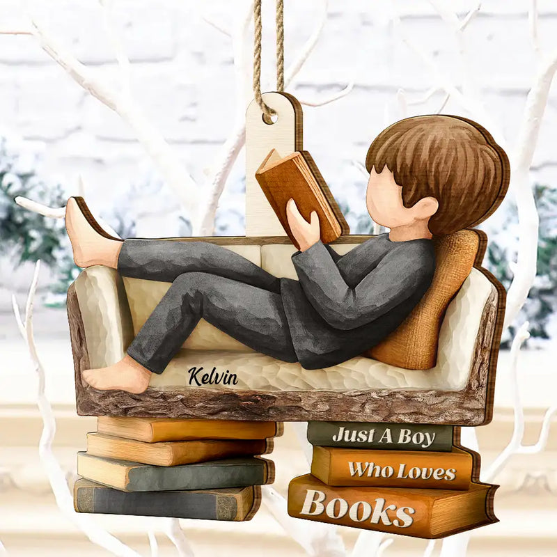 3D Effect Just A Girl Who Loves Books - Personalized Custom Shaped Wooden Ornament