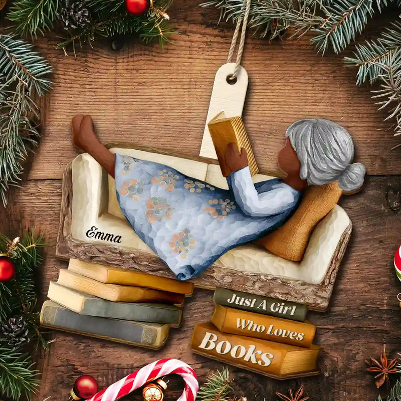 3D Effect Just A Girl Who Loves Books - Personalized Custom Shaped Wooden Ornament
