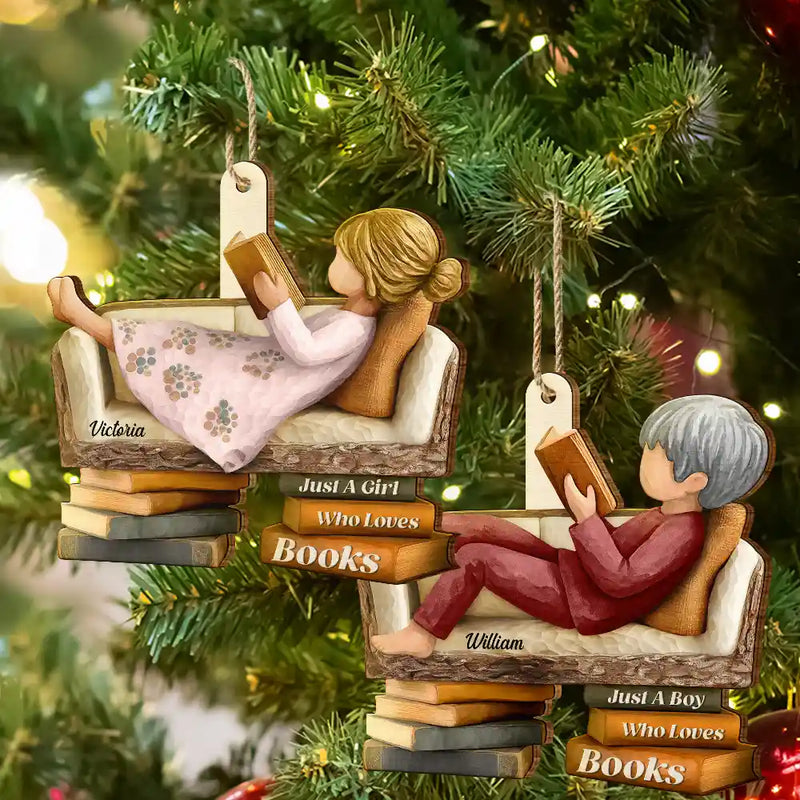3D Effect Just A Girl Who Loves Books - Personalized Custom Shaped Wooden Ornament