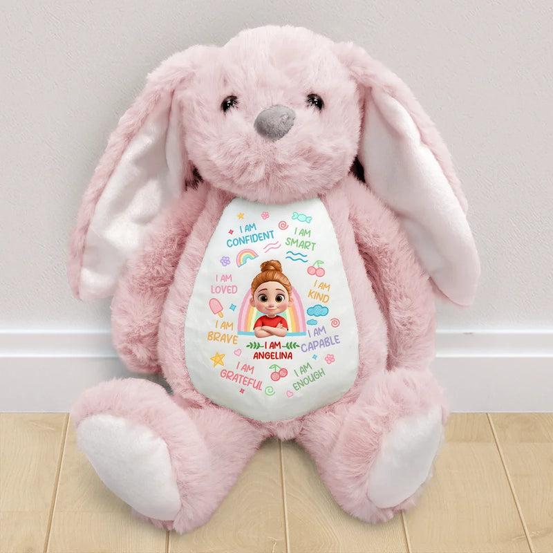 3D Effect Kid Baby I Am Kind I Am Smart - Personalized Soft Toy Bunny