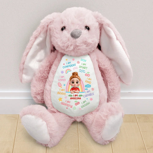 3D Effect Kid Baby I Am Kind I Am Smart - Personalized Soft Toy Bunny