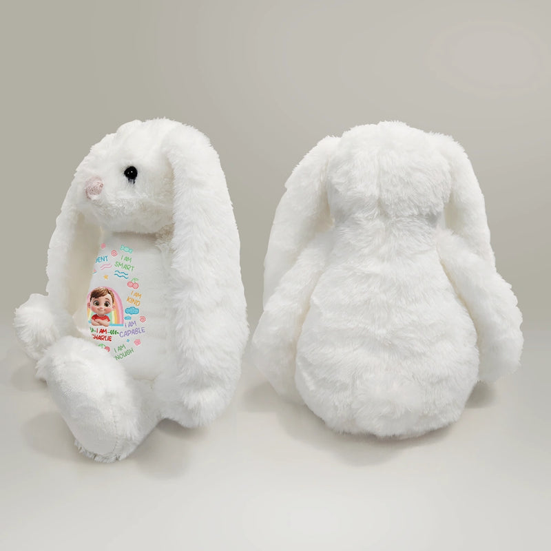 3D Effect Kid Baby I Am Kind I Am Smart - Personalized Soft Toy Bunny