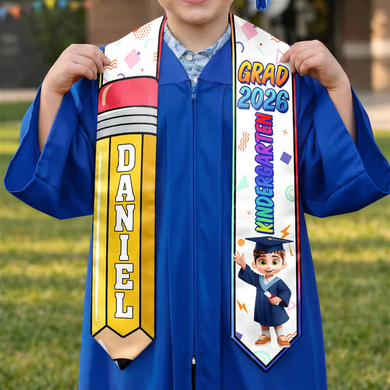 3D Effect Kid Graduation Kindergarten Preschool - Personalized Kid Graduation Stole