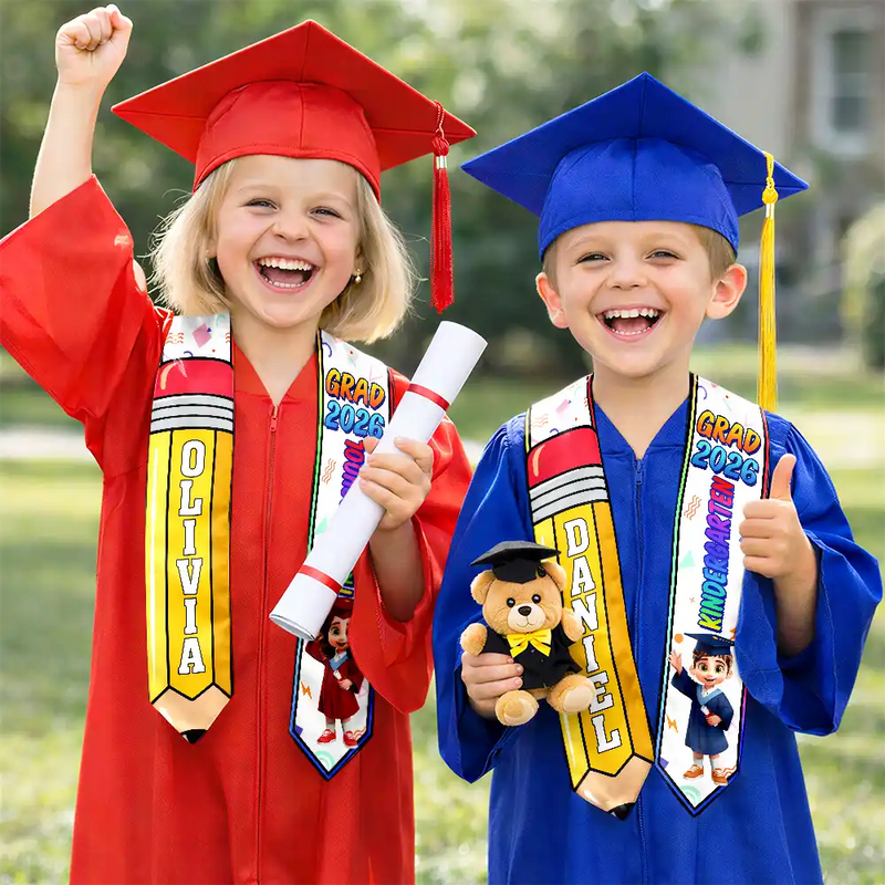 3D Effect Kid Graduation Kindergarten Preschool - Personalized Kid Graduation Stole