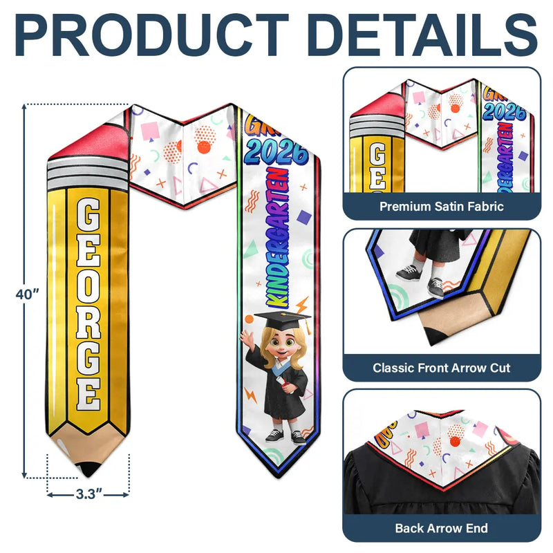 3D Effect Kid Graduation Kindergarten Preschool - Personalized Kid Graduation Stole