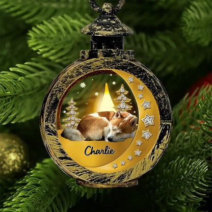 3D Effect Dog Lying On The Moon Printed Gemstones Art - Personalized Candlelight Lantern Ornament