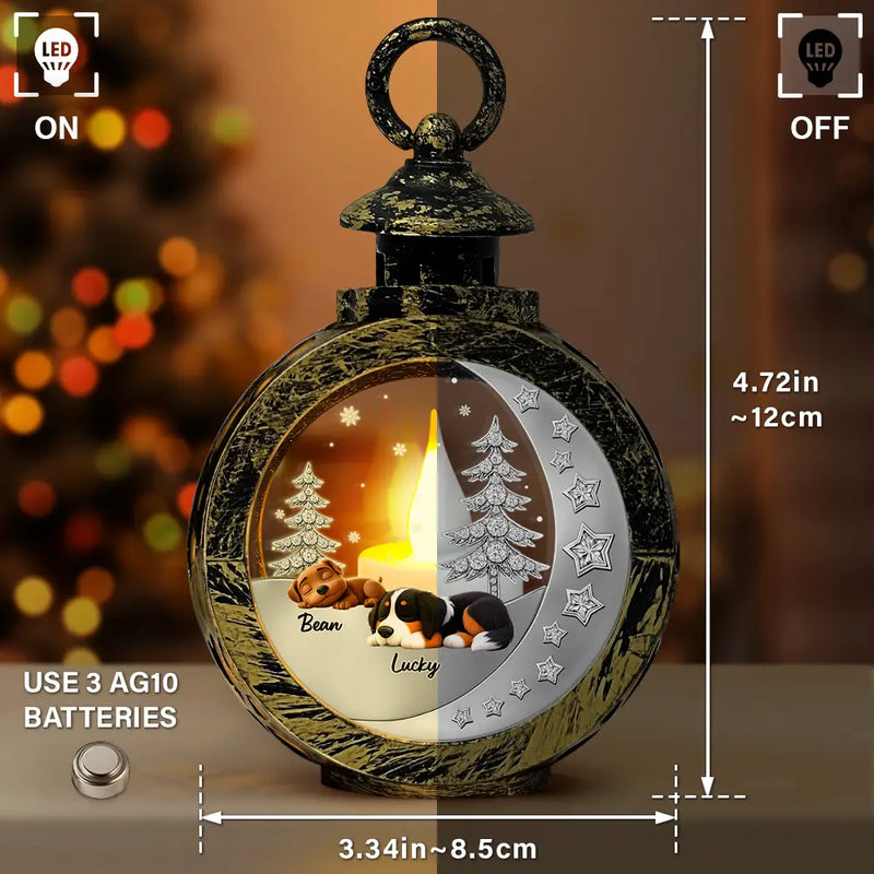 3D Effect Dog Lying On The Moon Printed Gemstones Art - Personalized Candlelight Lantern Ornament