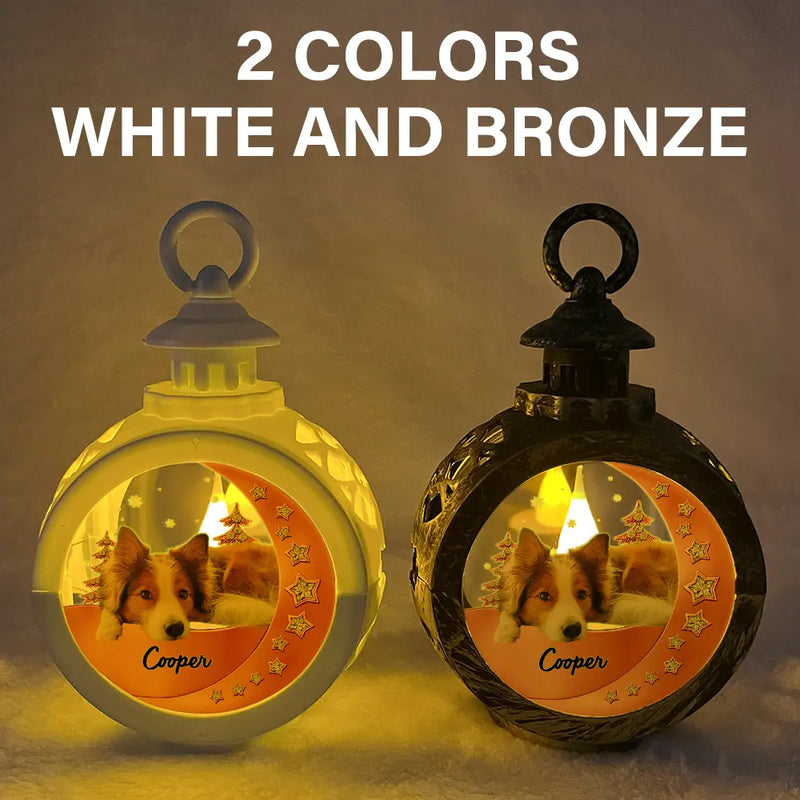 3D Effect Dog Lying On The Moon Printed Gemstones Art - Personalized Candlelight Lantern Ornament