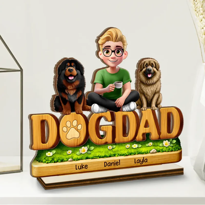 3D Effect Pet Mom Pet Dad - Personalized Custom Shaped Wooden Plaque